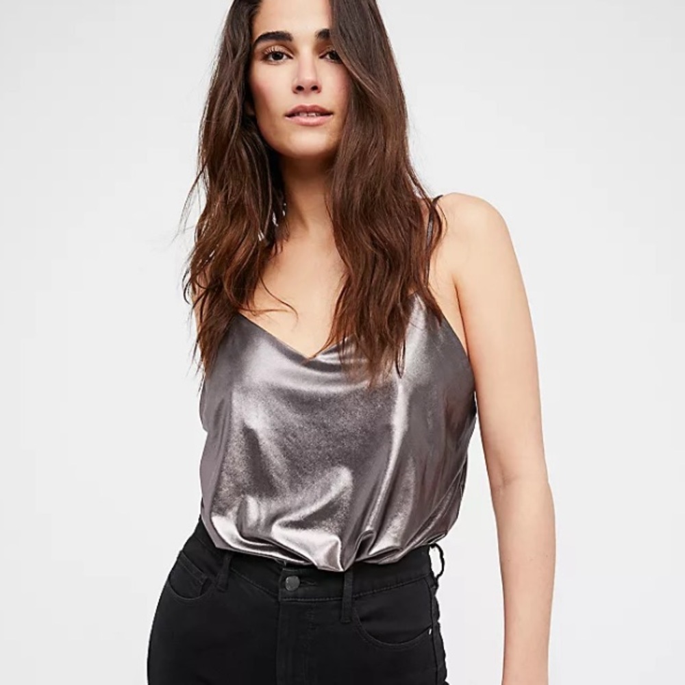 Free People Metallic Babes Bodysuit silver